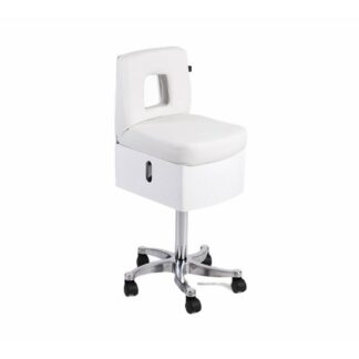 Taburete pedicura leo blanco con cajon y pie de aluminio